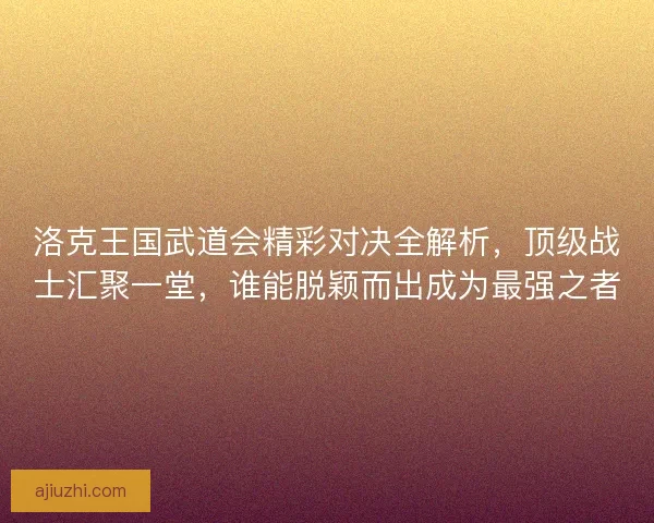洛克王国武道会精彩对决全解析，顶级战士汇聚一堂，谁能脱颖而出成为最强之者