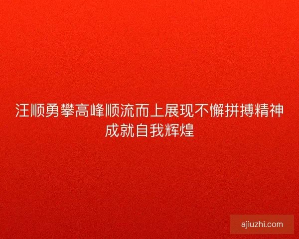 汪顺勇攀高峰顺流而上展现不懈拼搏精神成就自我辉煌
