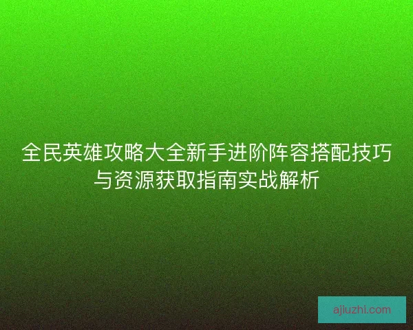全民英雄攻略大全新手进阶阵容搭配技巧与资源获取指南实战解析